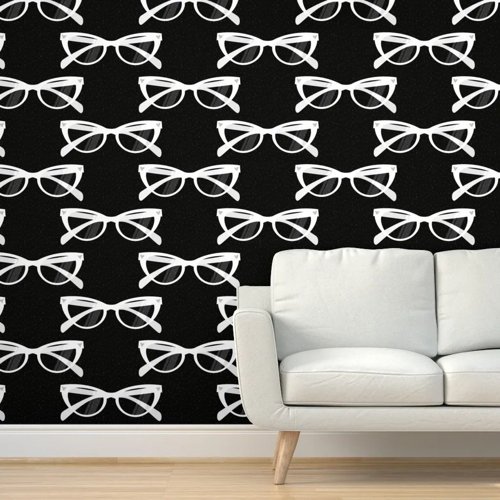 Cateye Glasses XL Peel and Stick Wallpaper - White, Black product