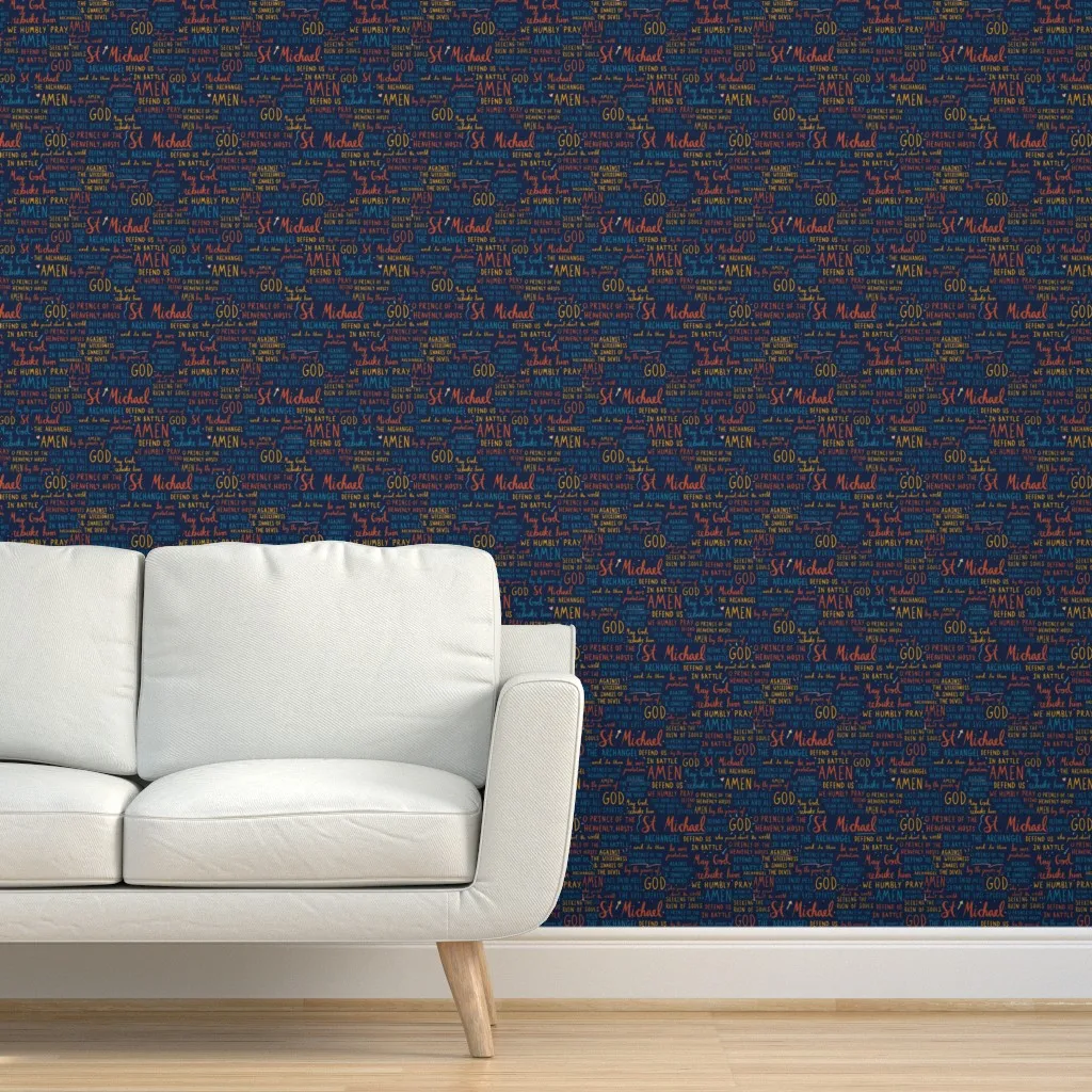 Catholic St. Michael Prayer Peel and Stick Wallpaper - Navy product