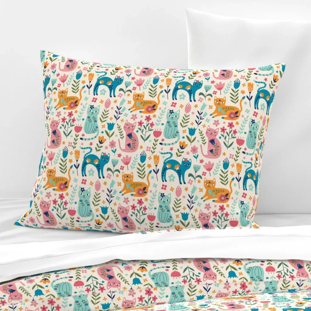 Cats And Flowers Standard Knife Edge Cushion Cover - Cotton Sateen product