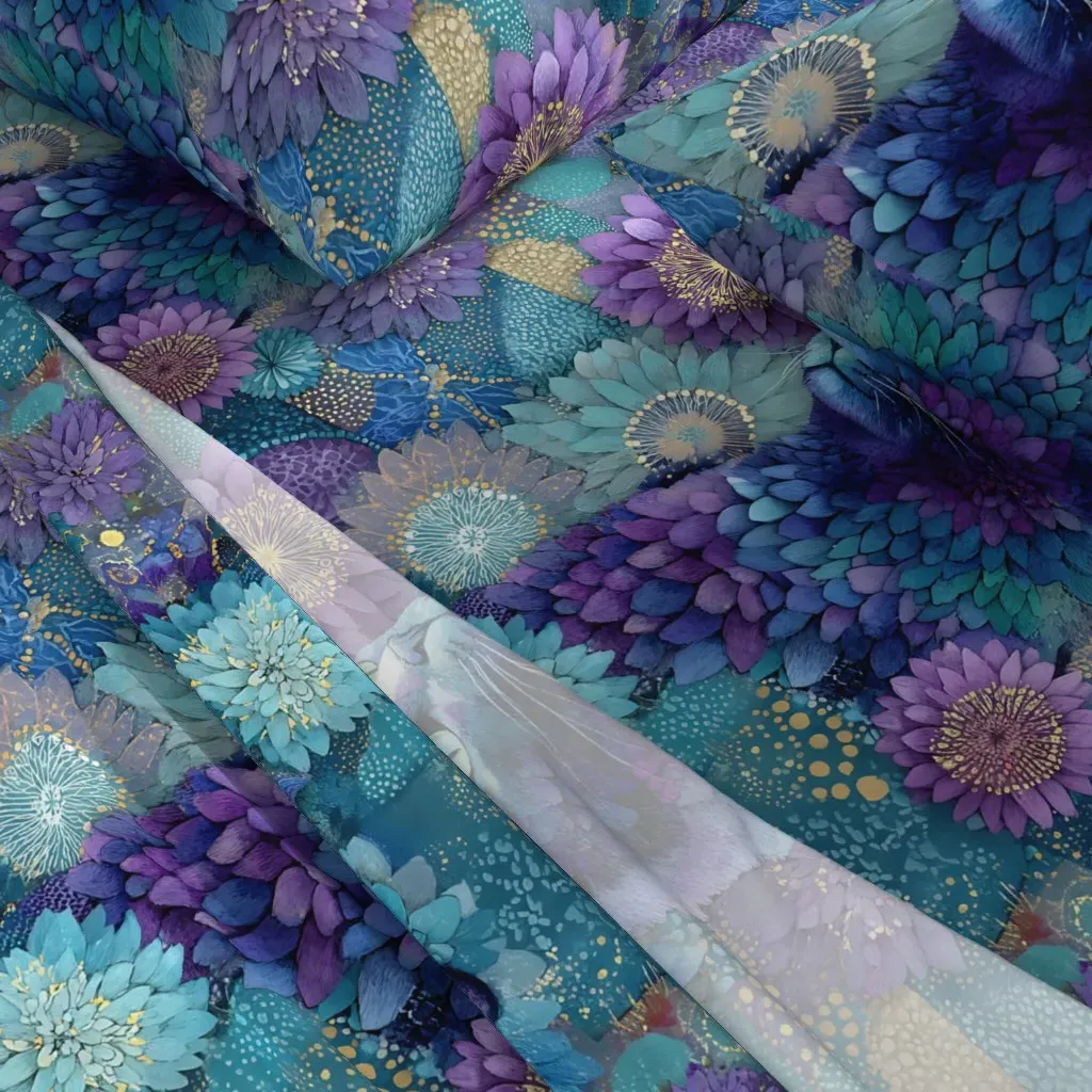 Cats & Boho Purple Flowers Cal King Sheet Set - Blue alternate view