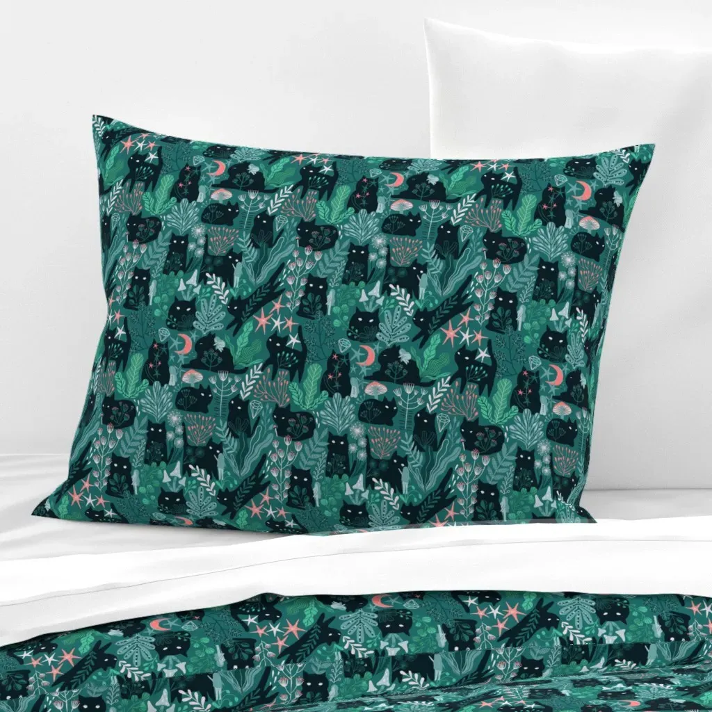 Cats Fairy Girl Elves Standard Knife Edge Cushion Cover - Dark Teal, Cotton Sateen product