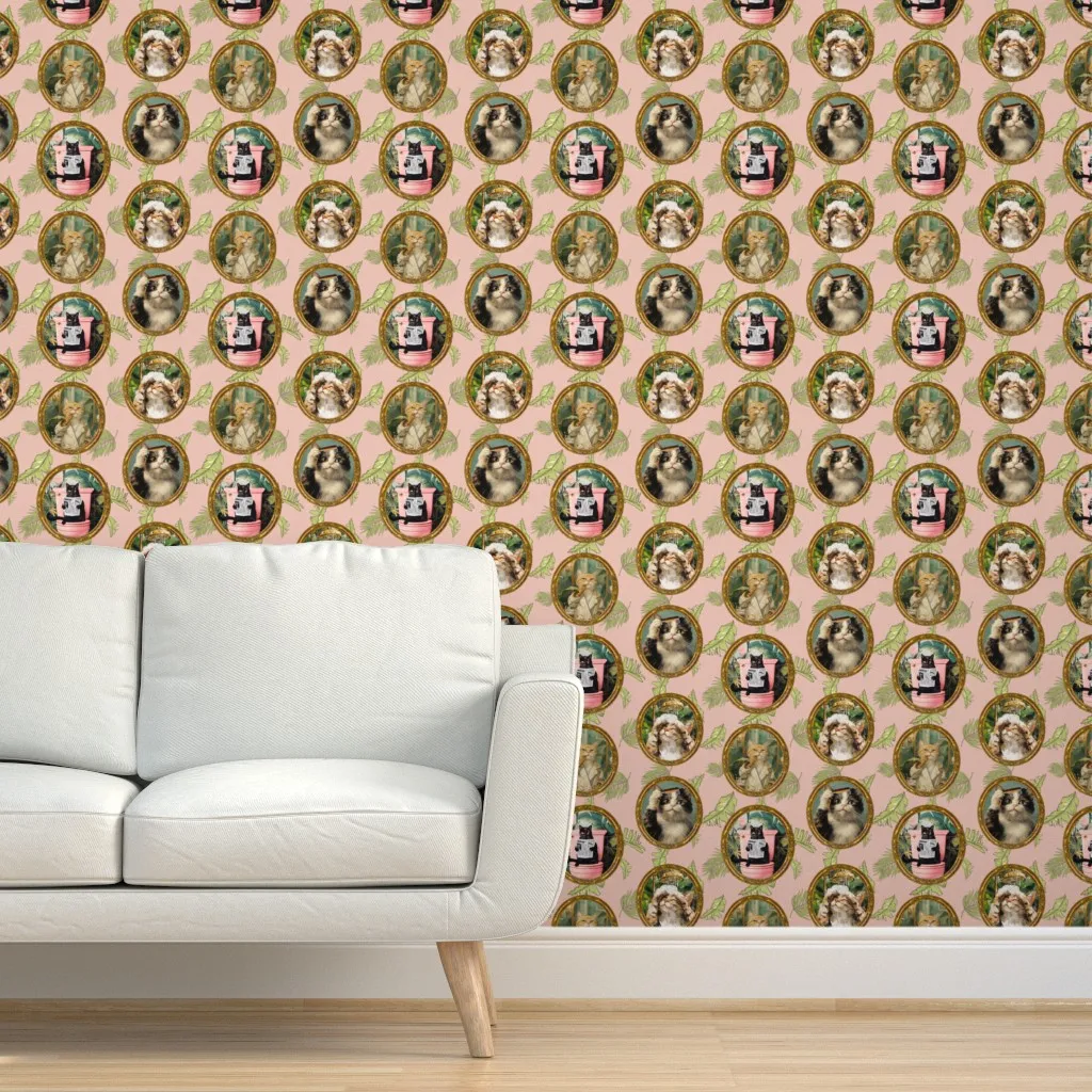 Cats Funny Print Peel and Stick Wallpaper - Pink product