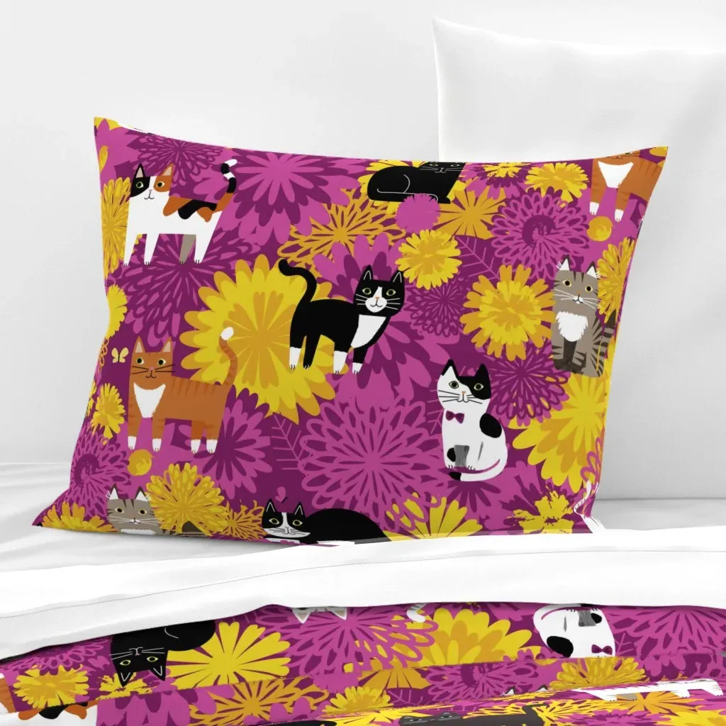Cats In The Garden Standard Knife Edge Cushion Cover - Purple, Cotton Sateen product