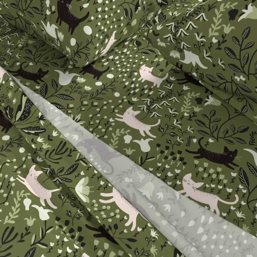 Cats In The Garden Twin Sheet Set - Olive Green alternate view