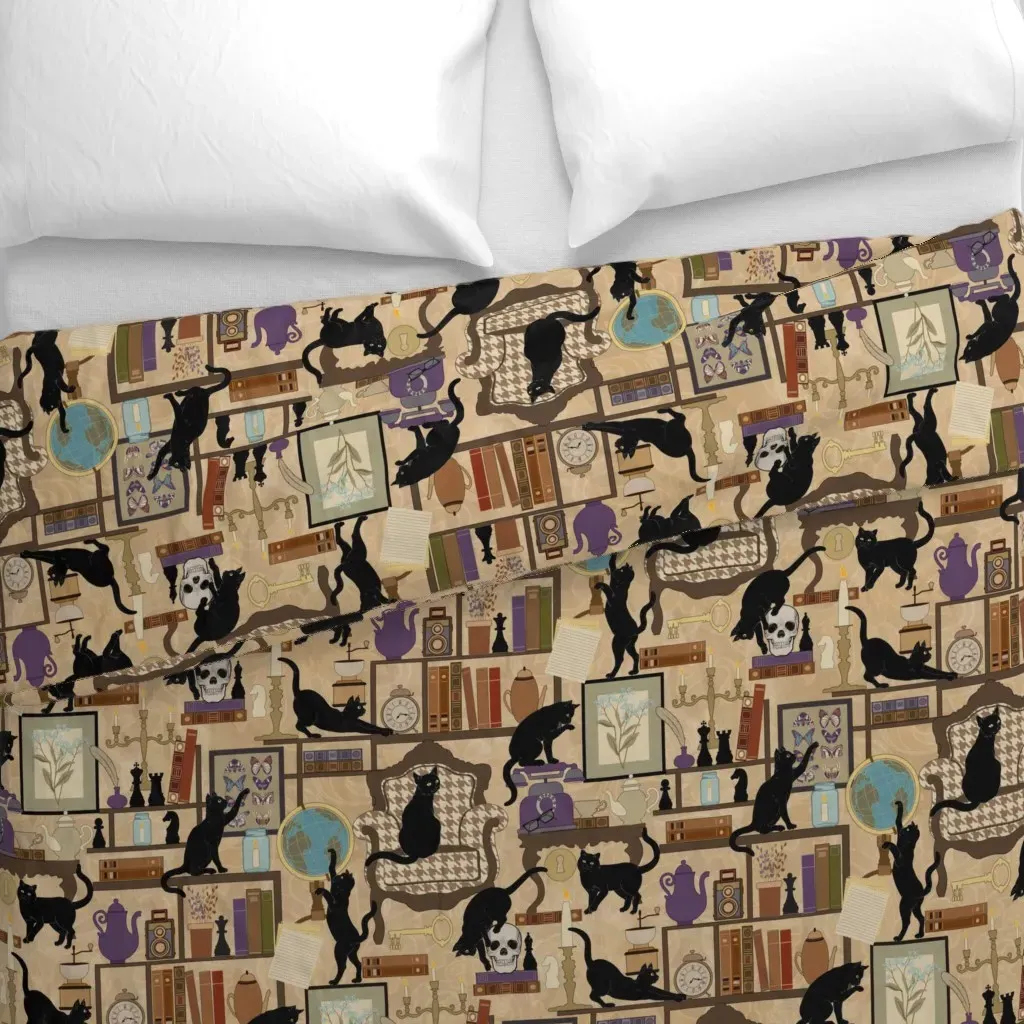 Cats In The Library Dark Duvet Cover - Black alternate view