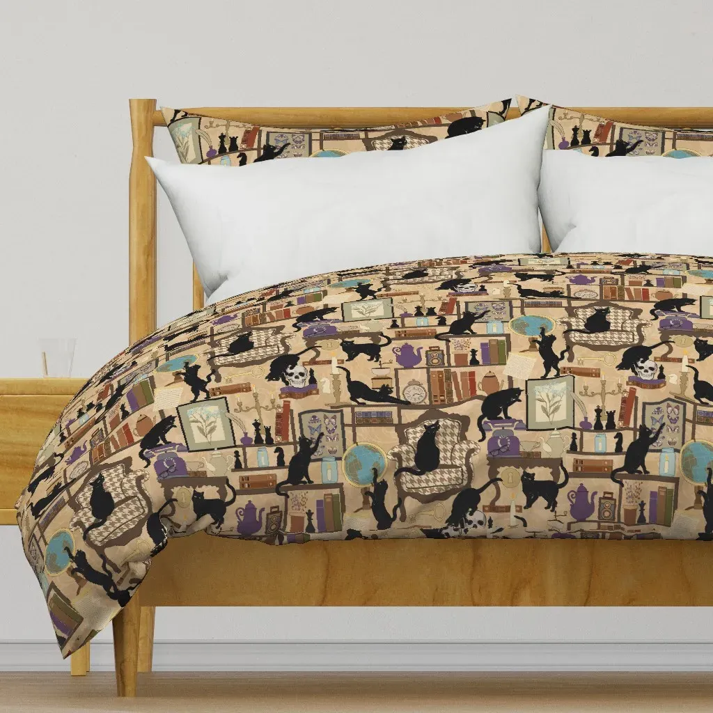 Cats In The Library Dark Duvet Cover - Black product
