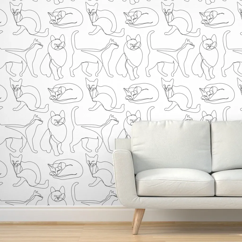 Cats Lines Minimalist Peel and Stick Wallpaper - White product