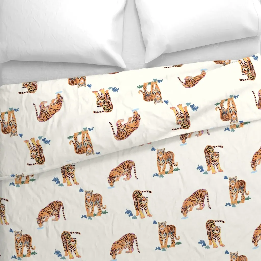 Cats Meow Tigers Duvet Cover - Orange, Cream alternate view