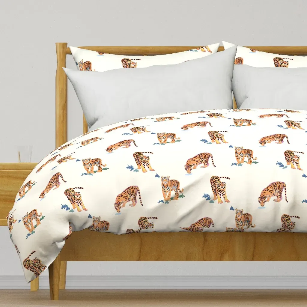 Cats Meow Tigers Duvet Cover - Orange, Cream product