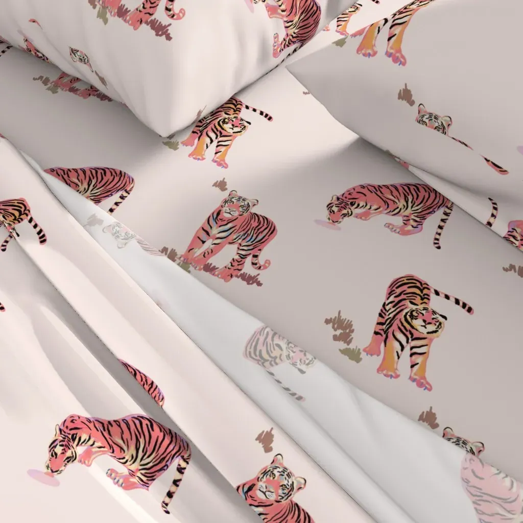 Cats Meow Tigers King Size Sheet Set - Pink alternate view