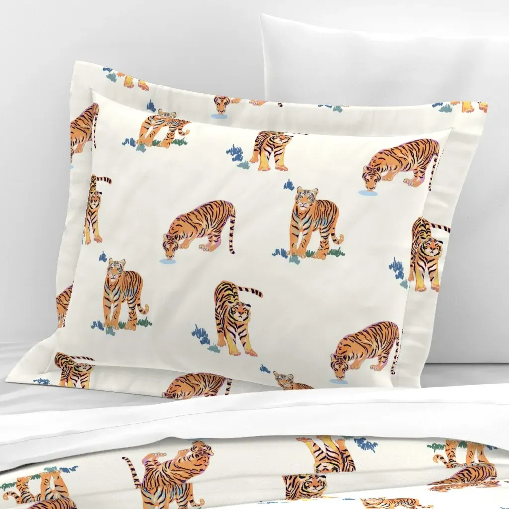 Cats Meow Tigers Standard Flanged Cushion Cover - Orange, Cotton Sateen product