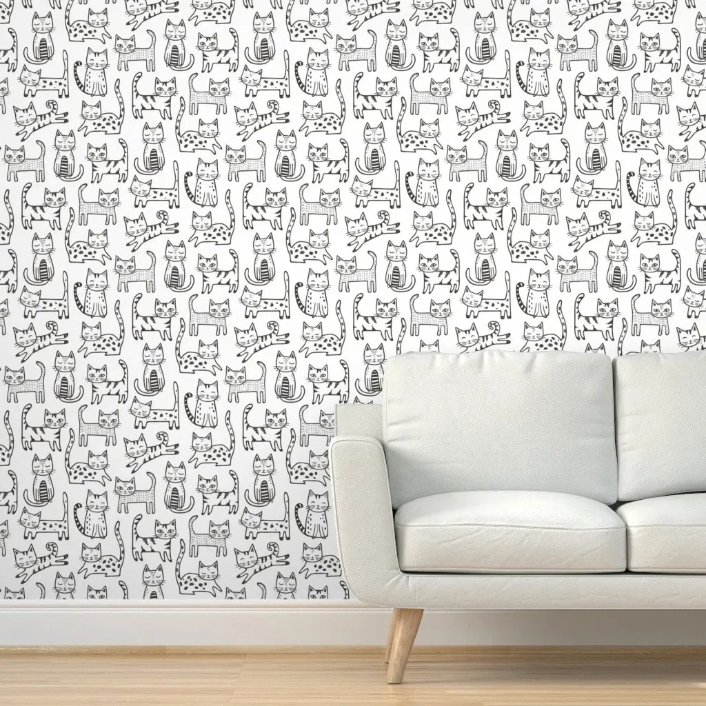 Cats With Stripes Peel and Stick Wallpaper - Black, White product