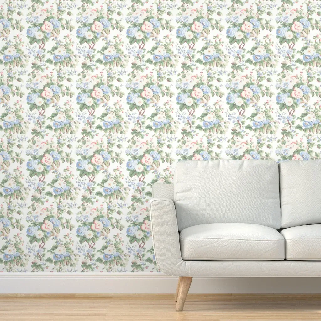 Caversham Hollyhock Faded Peel and Stick Wallpaper - Light Pink product