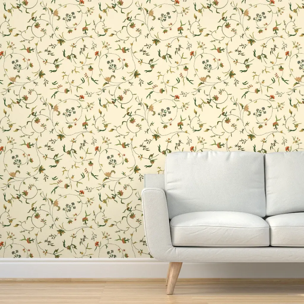 Cecile Embroidered Chintz Gypsophila Peel and Stick Wallpaper - Cream product