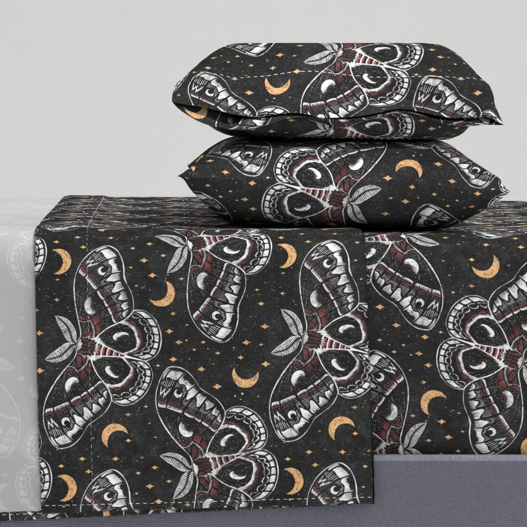 Celestial Cecropia Twin Sheet Set - Charcoal, Gold, Red, White product