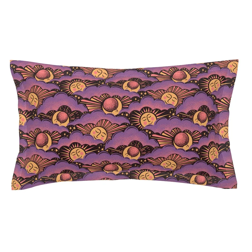 Celestial Clouds King Pillow Sham - Purple, Pink and Golden Yellow on Mahogany product