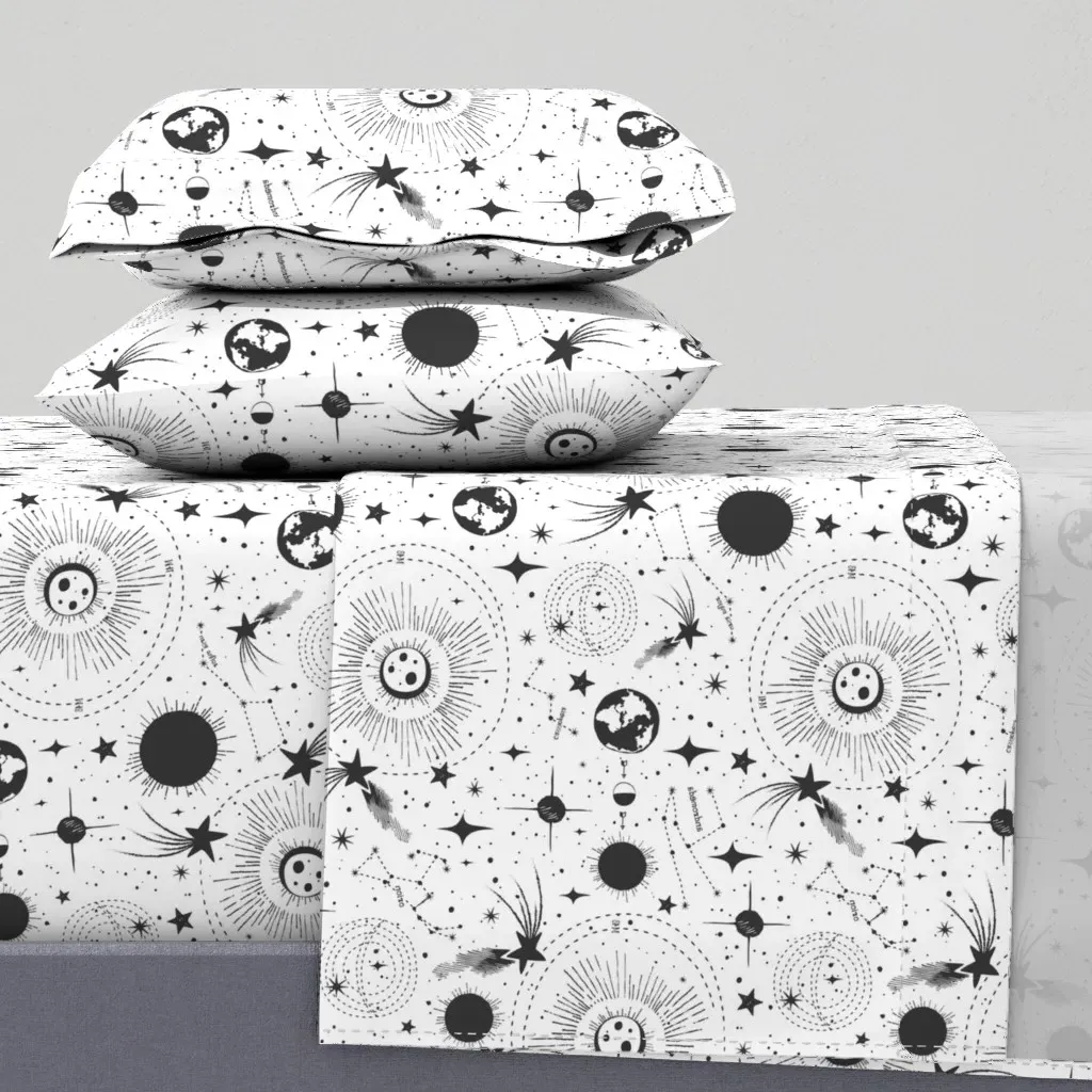 Celestial Galaxy Constellation Stars & Planets Twin XL Sheet Set - Black product