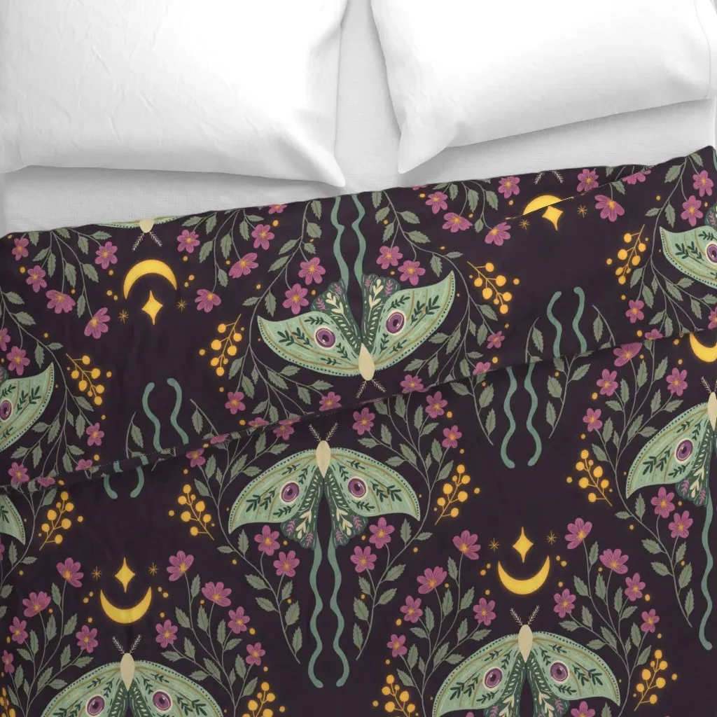 Celestial Luna Moth Floral Duvet Cover - Mint Green alternate view