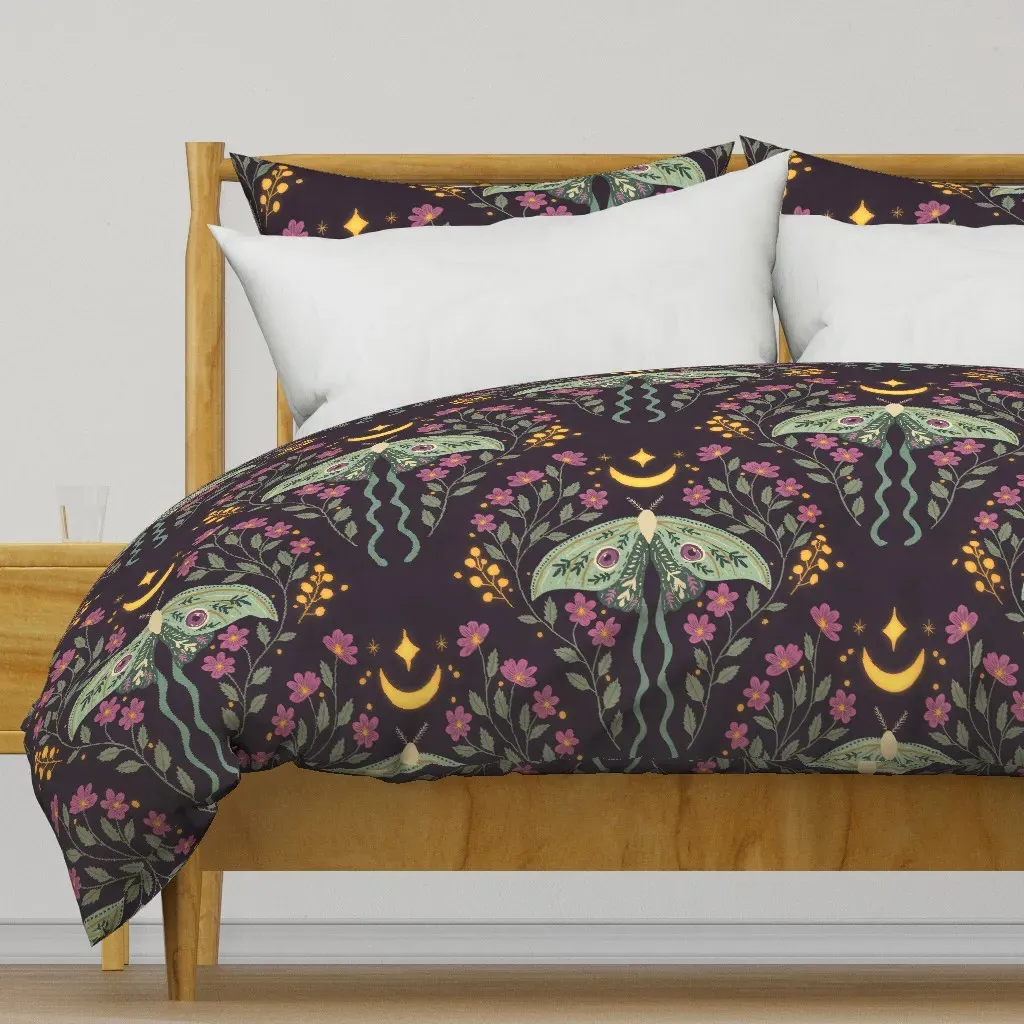 Celestial Luna Moth Floral Duvet Cover - Mint Green product