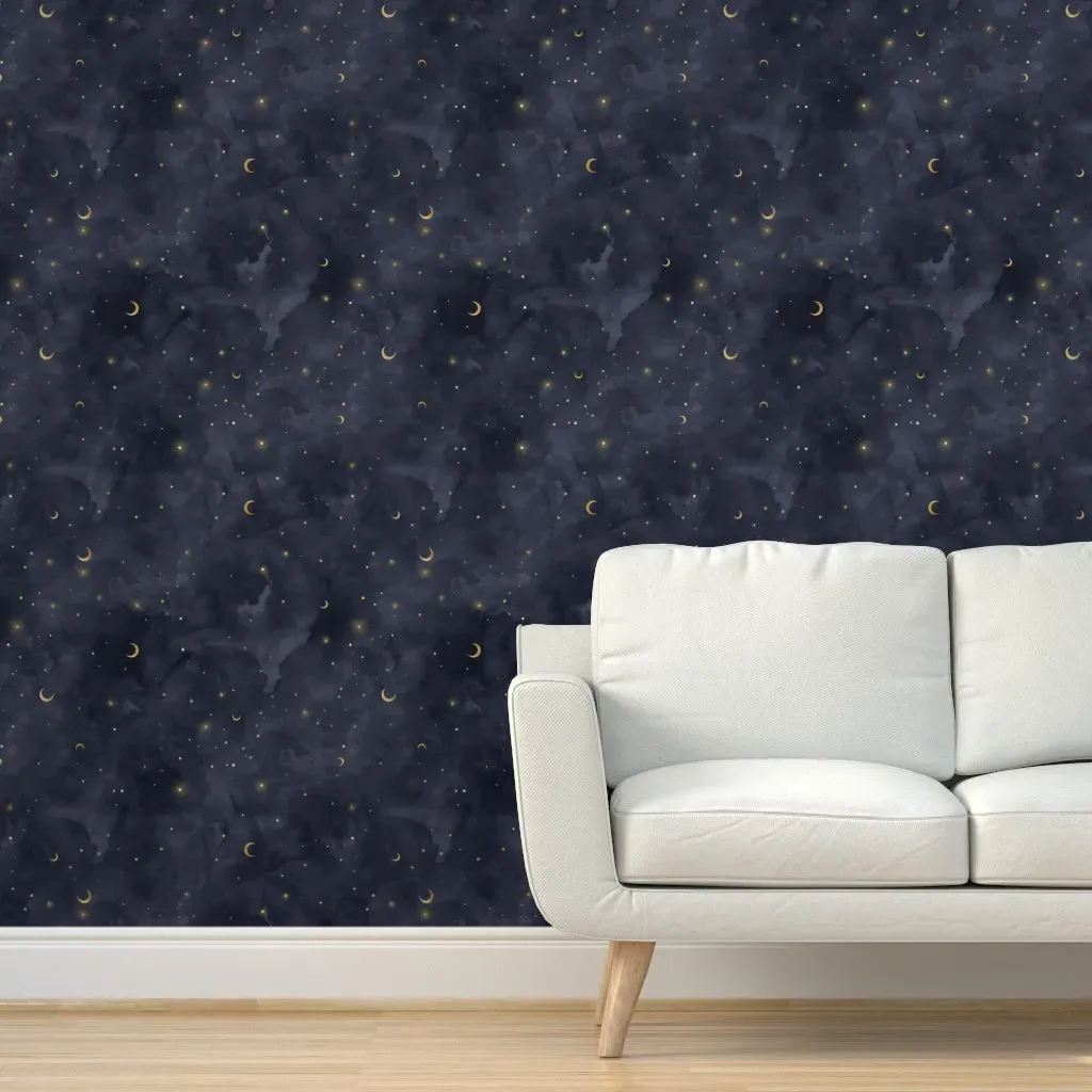 Celestial Moon and Stars Peel and Stick Wallpaper - Navy Blue product