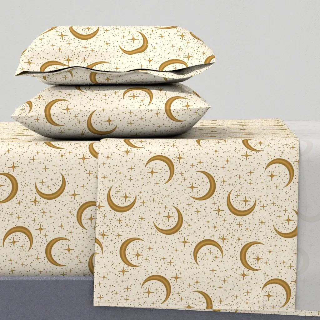 Celestial Moons And Stars Night Sky Full Sheet Set - Gold product