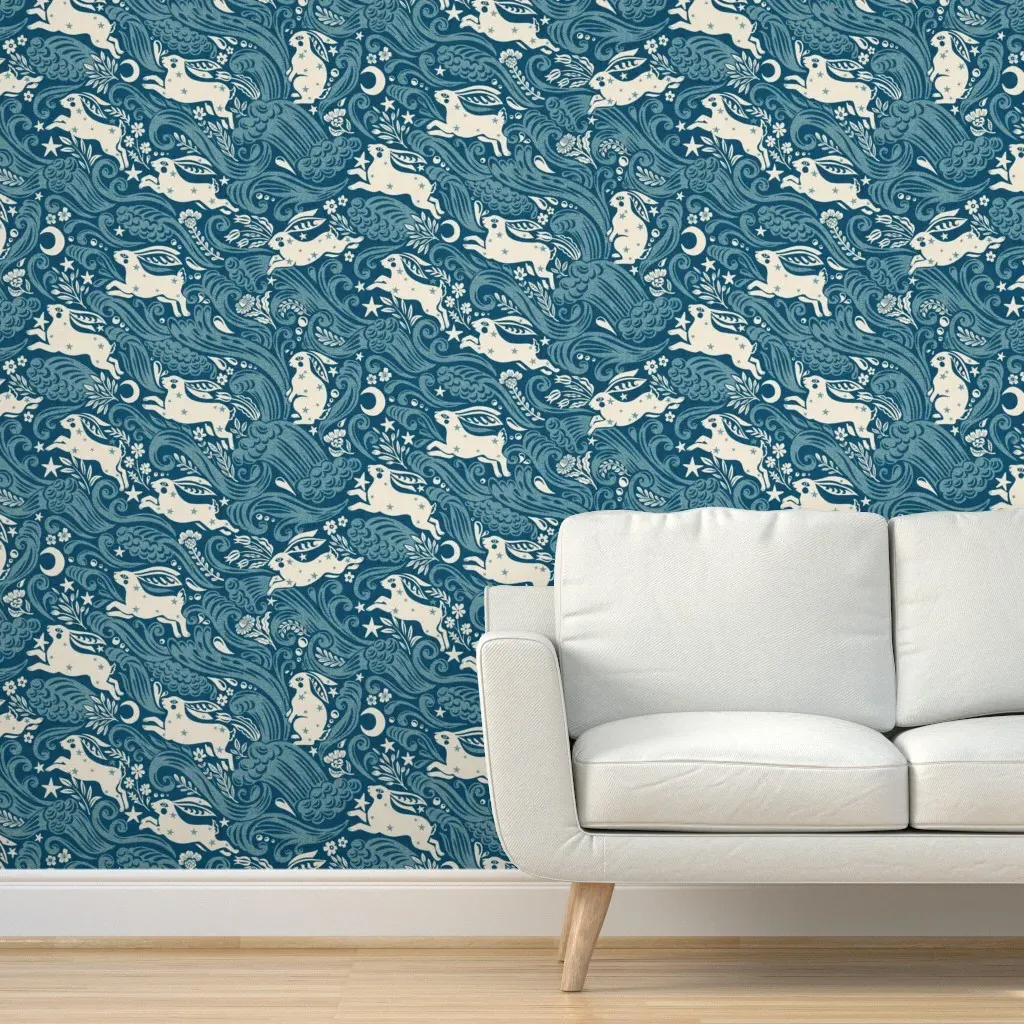 Celestial Ocean Rabbit Peel and Stick Wallpaper - Teal product