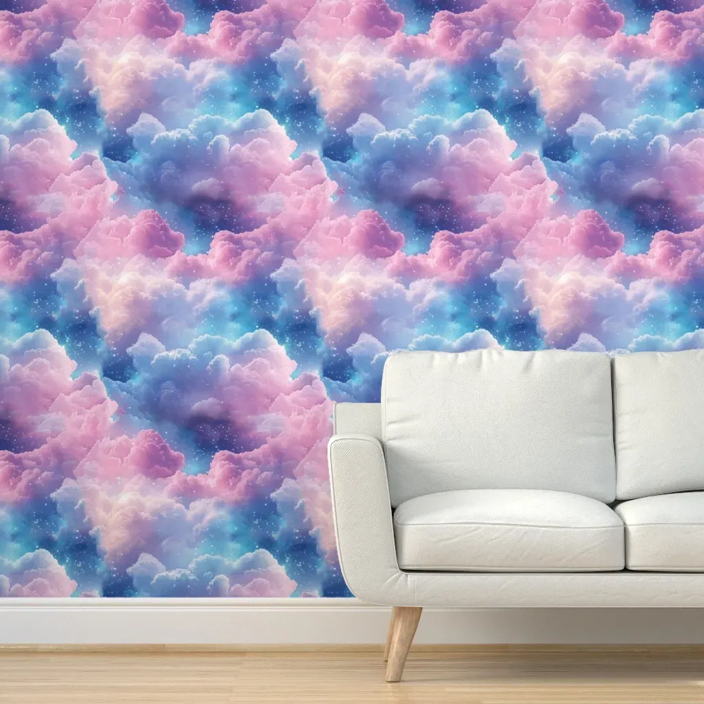 Celestial Pastel Clouds Large Scale Peel and Stick Wallpaper - Pink product