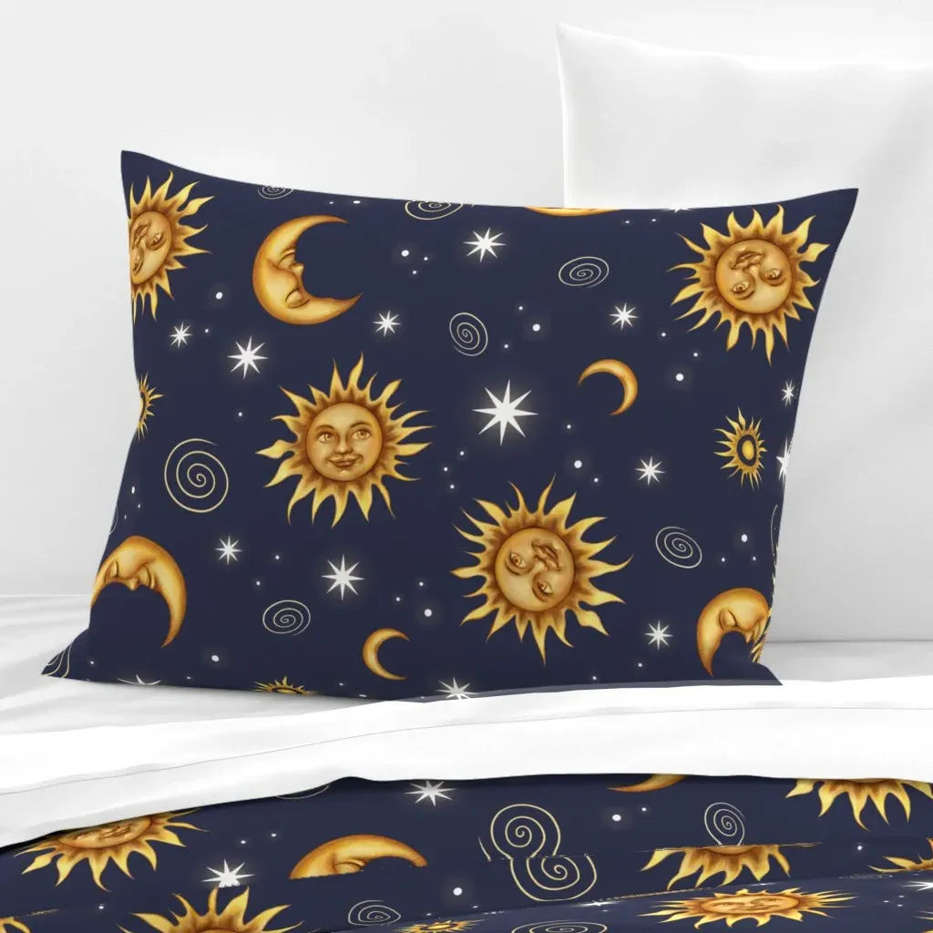 Celestial Pattern Standard Knife Edge Cushion Cover - Gold, Cotton Sateen product