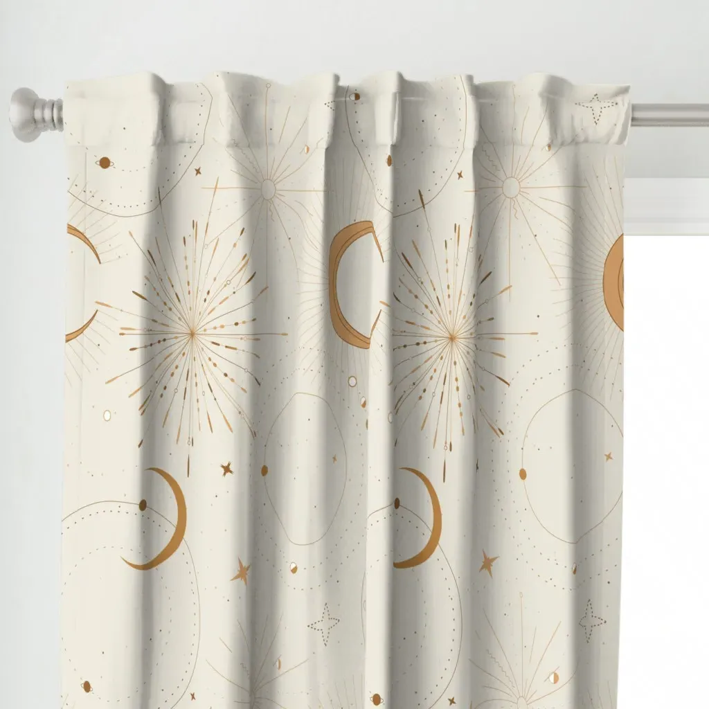 Celestial Space Boho Curtain Panel - Gold alternate view