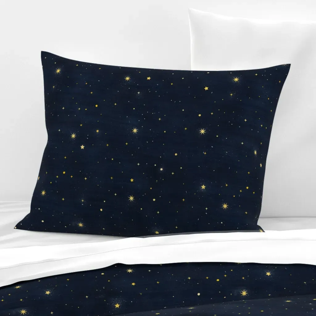 Celestial Starry Night Galaxy Standard Pillow Cover - Gold, Cotton Sateen product