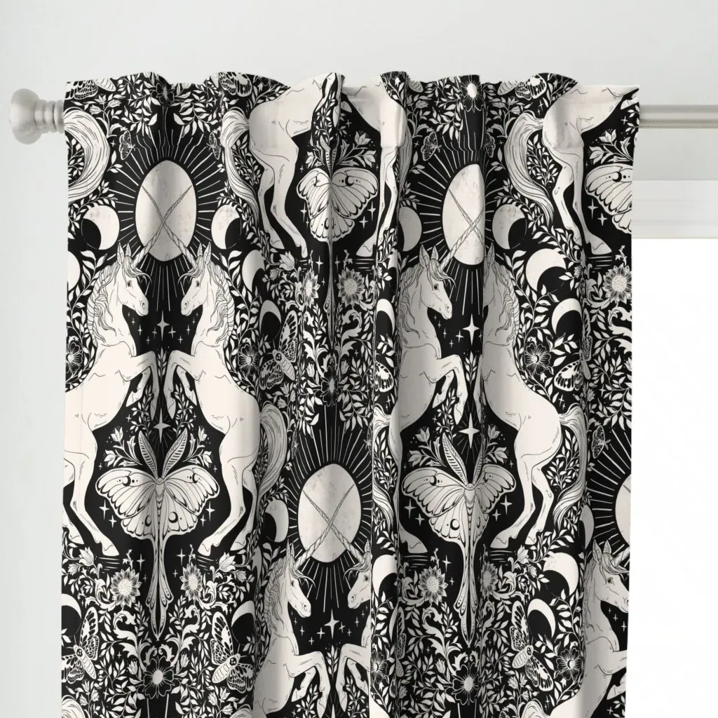 Celestial Unicorn Damask Curtain Panel - White alternate view