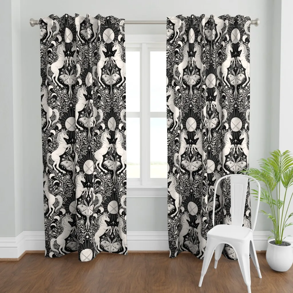 Celestial Unicorn Damask Curtain Panel - White product