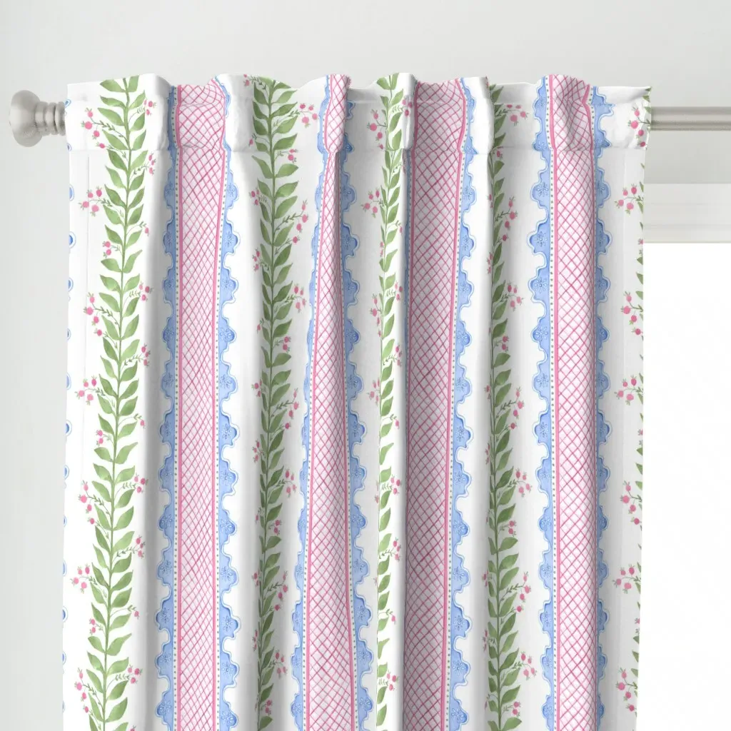 Celia Cornflower Blue Curtain Panel - Green alternate view