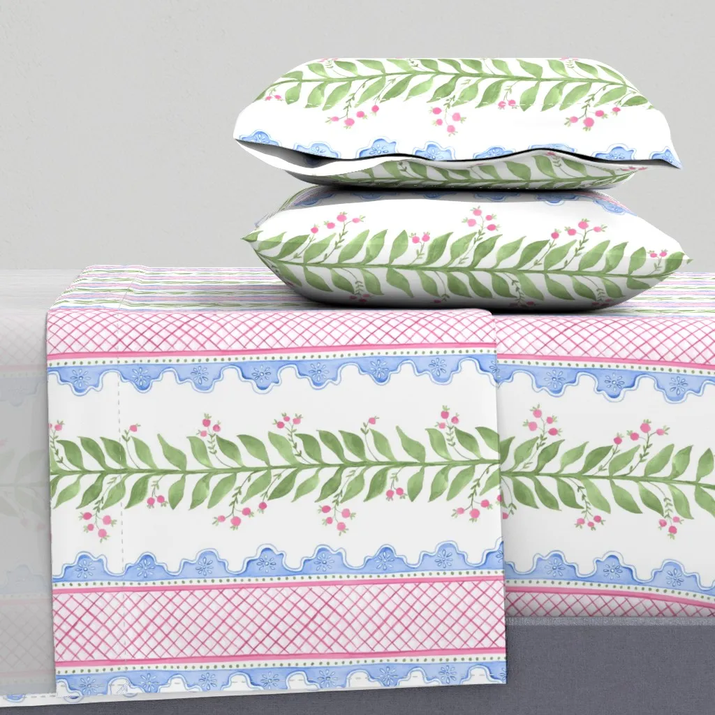 Celia Cornflower Blue Valentine Pink Twin Sheet Set - Green product
