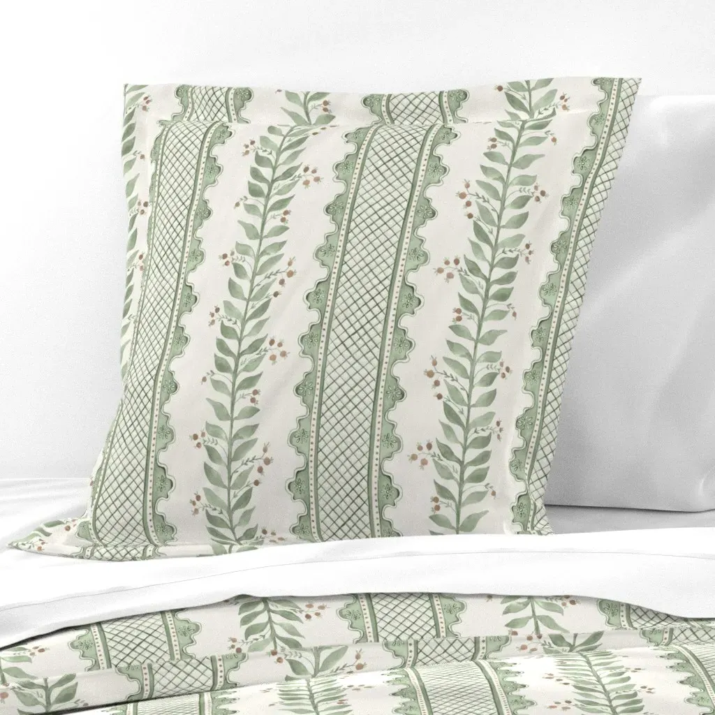 Celia Soft Greens Bark and Cream Euro Pillow Sham - Sage Green product