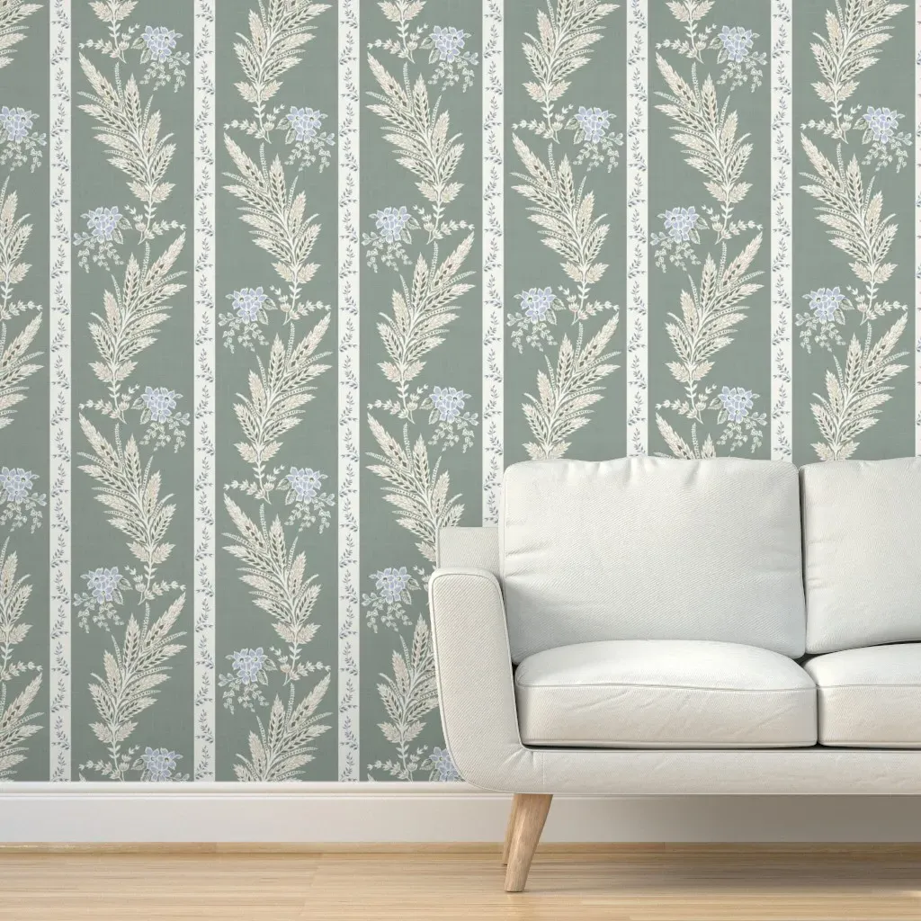 Celine Scrolling Floral Vine Peel and Stick Wallpaper - Sage Green product