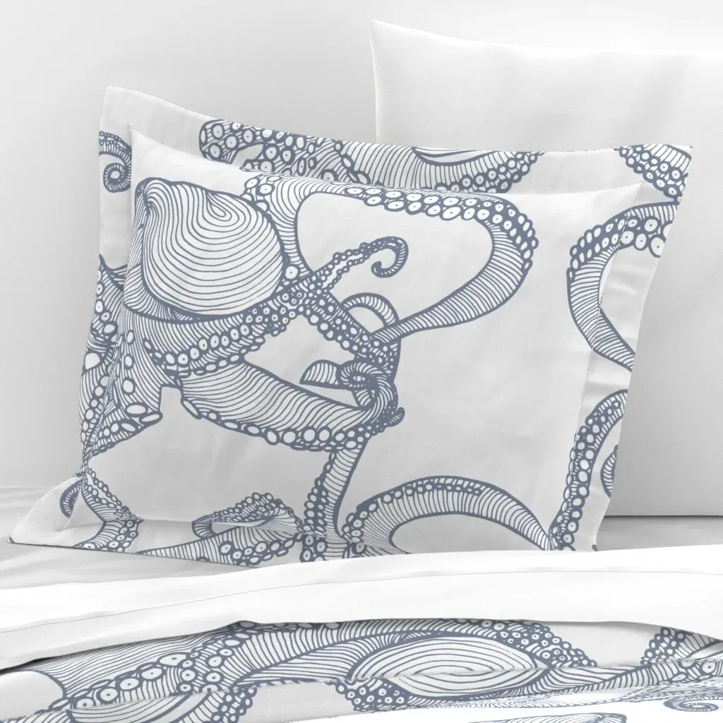 Cephalopod Giant Octopi Standard Flanged Cushion - Blue, Cotton product