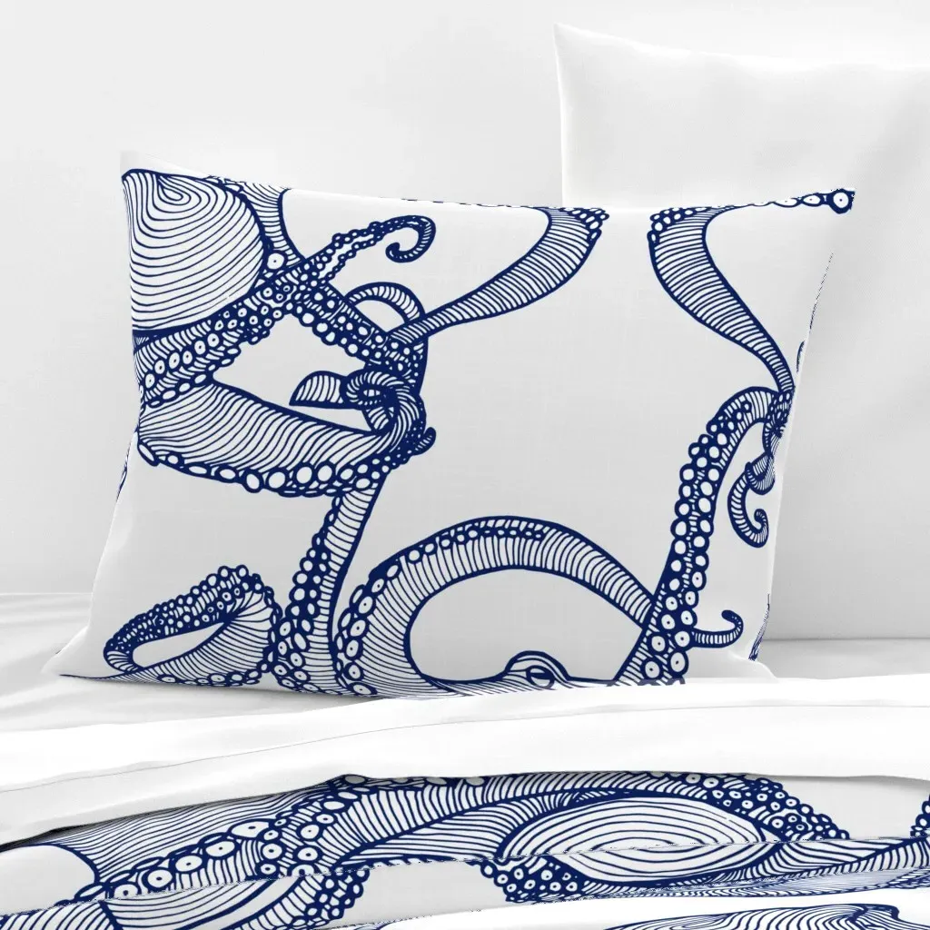 Cephalopod Giant Octopi Standard Knife Edge Pillow - Navy Blue, Cotton Sateen product