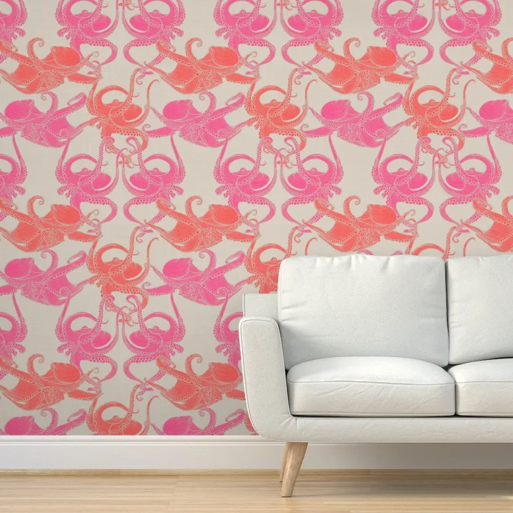 Cephalopod Octopi Peel and Stick Wallpaper - Pink product