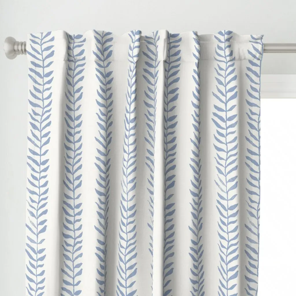 Chalk Blue On Cream Curtain Panel - Dusty Blue alternate view