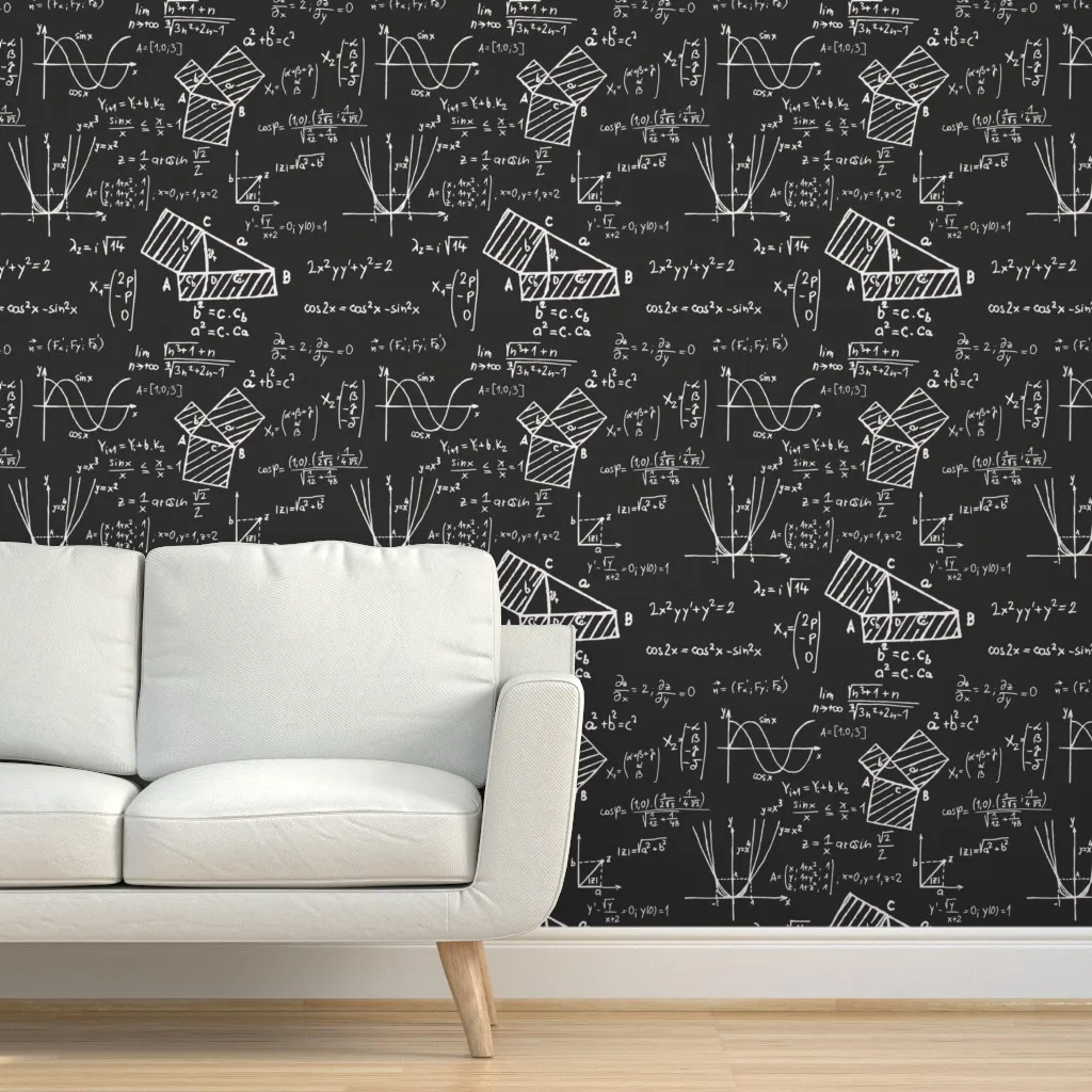 Chalkboard Math Equations Peel and Stick Wallpaper - White product