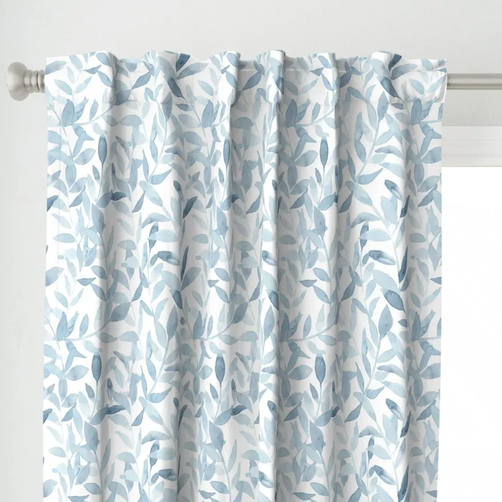 Chambray Botanical Leaves Curtain Panel - Light Blue alternate view