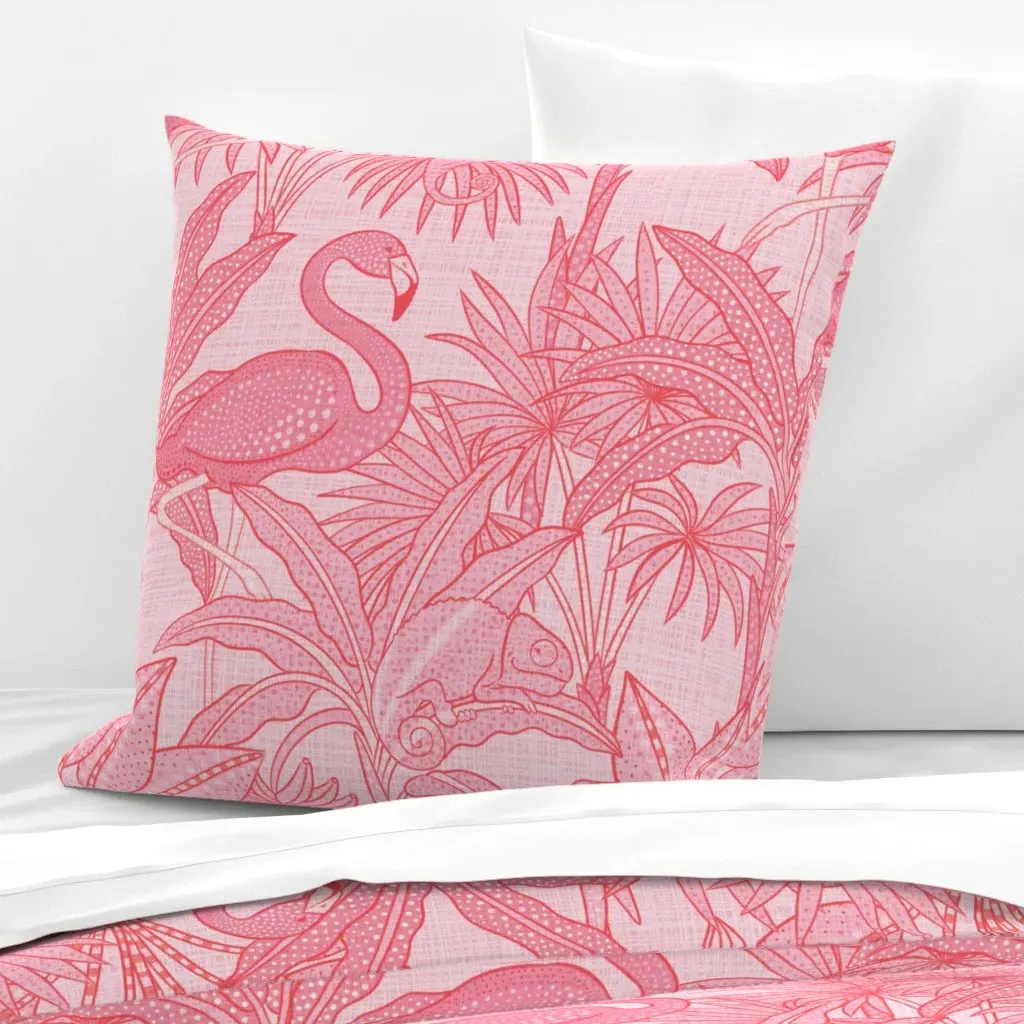 Chameleons & Flamingos Hide-And-Seek Euro Pillow Sham - Pink, Linen product