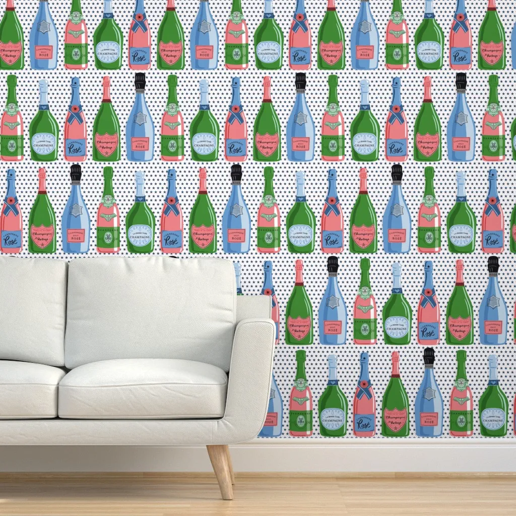 Champagne Bottles Peel and Stick Wallpaper - Pink product