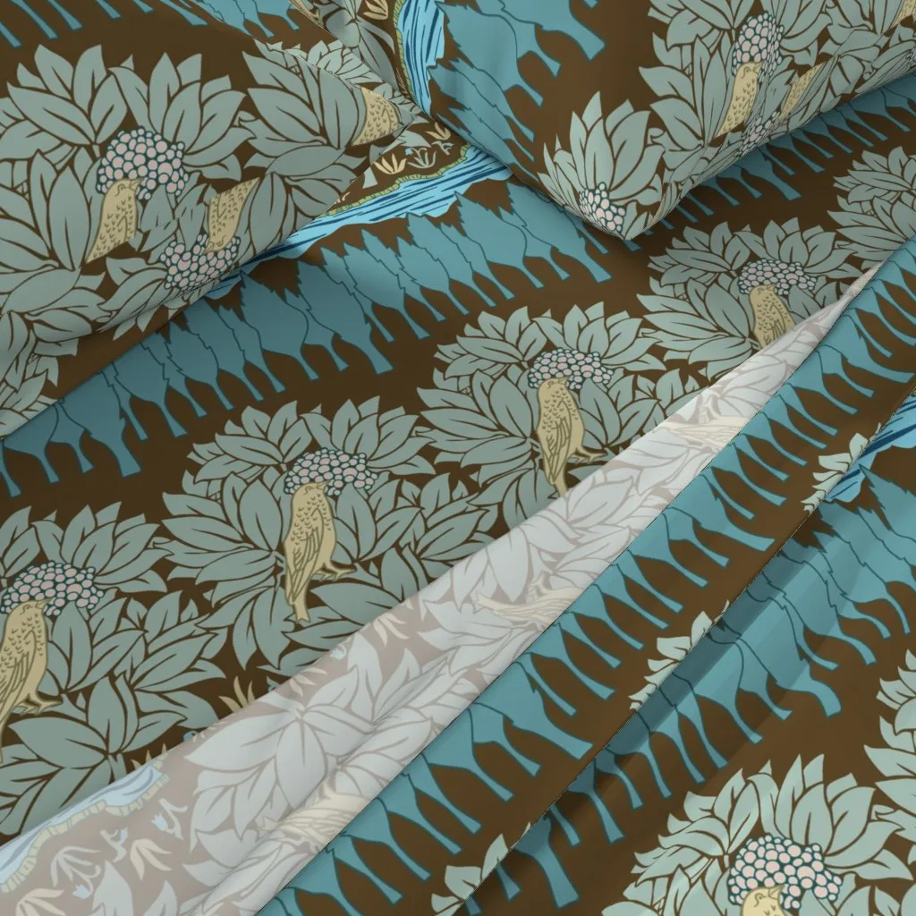 Charles Vosey Bird In Bushes Queen Sheet Set - Pale Yellow alternate view