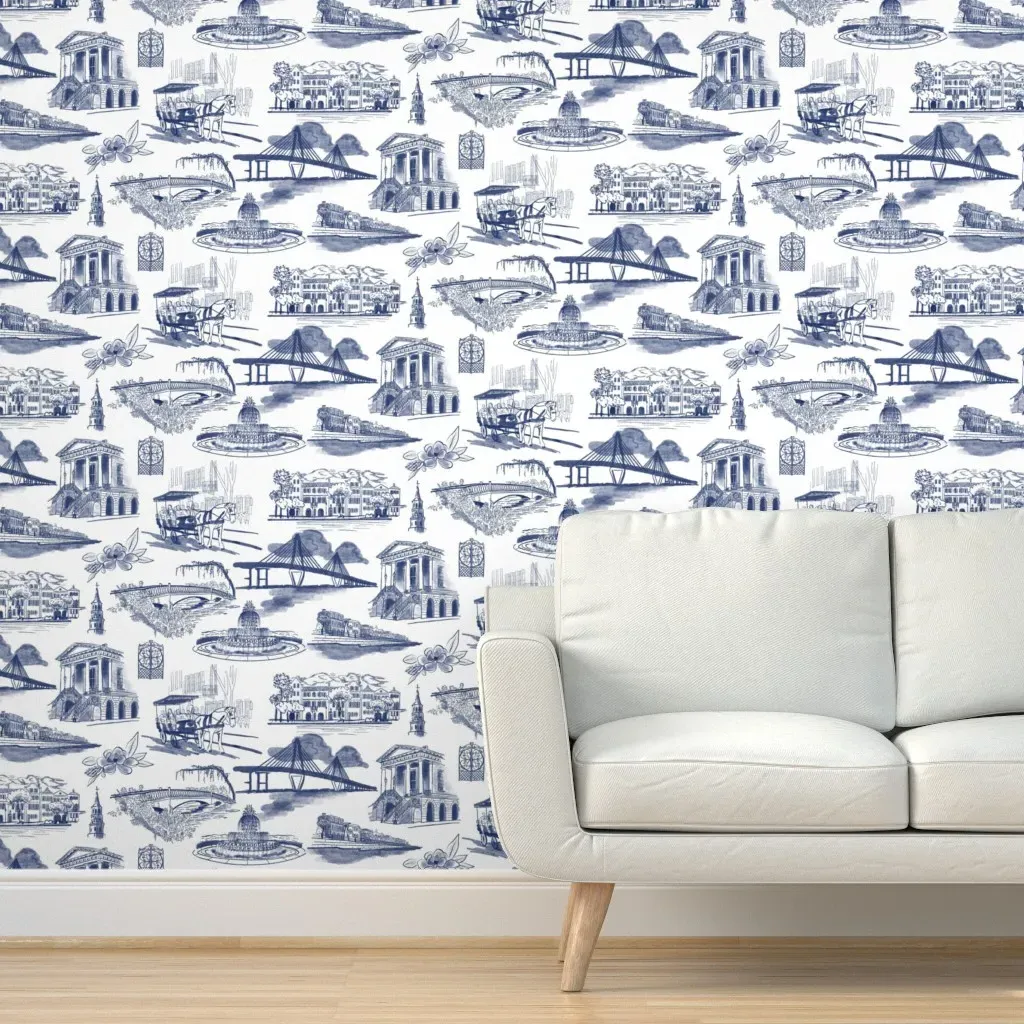 Charleston South Carolina Toile Peel and Stick Wallpaper - Indigo product