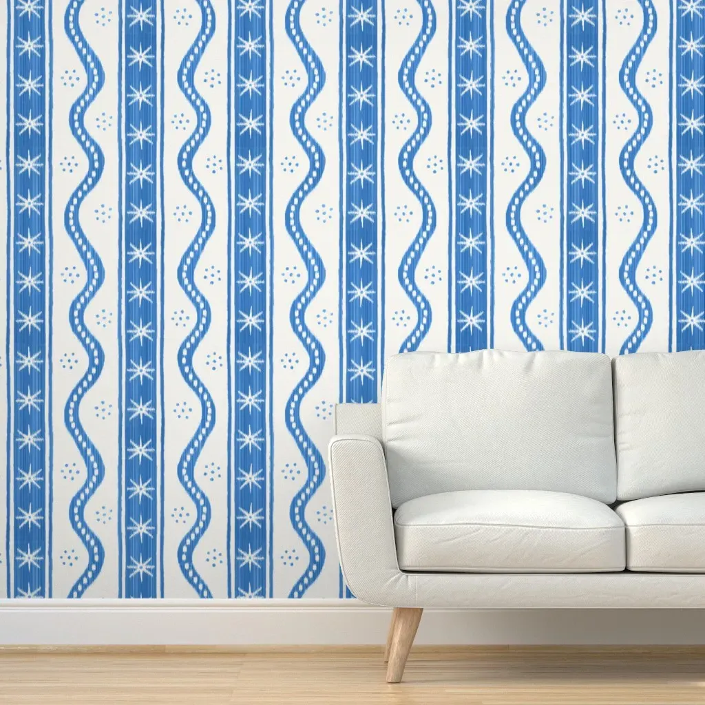 Charlie Stripe Large Peel and Stick Wallpaper - Blue on Cream product