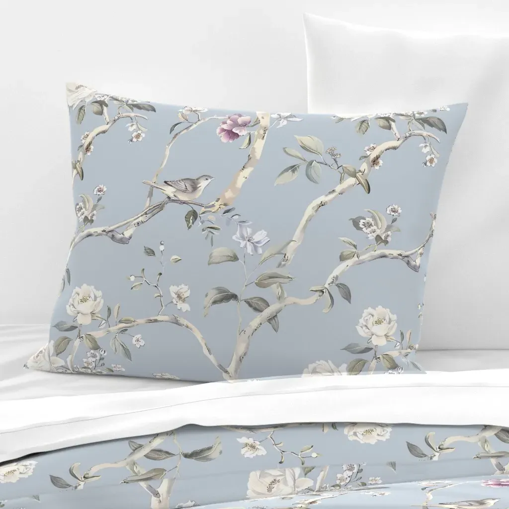 Charlotte's Chinoiserie Blue Mist Cushion Cover - White, Cotton product