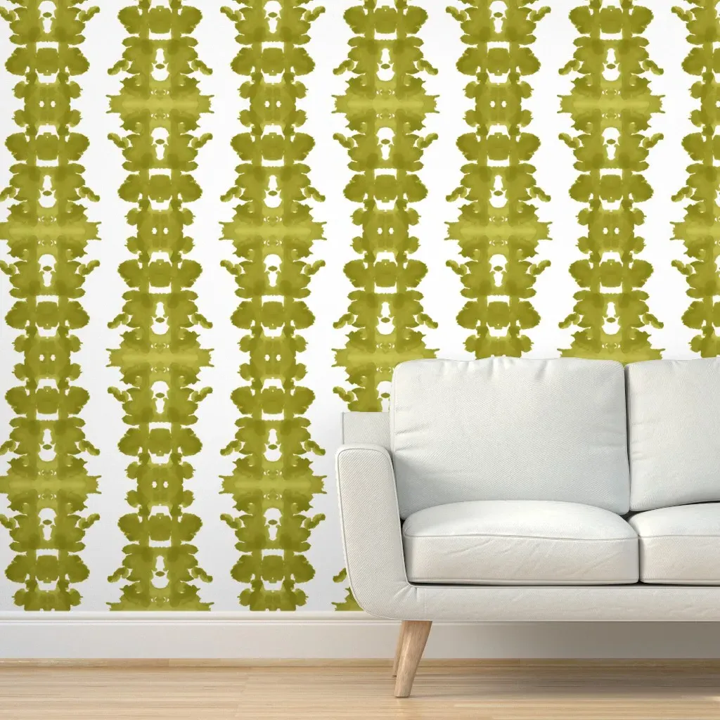 Chartreuse Double Inkblot Peel and Stick Wallpaper - Olive Green product