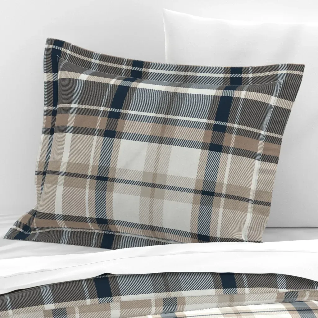 Check Plaid Standard Flanged Cushion Cover - Dark Blue Brown, Cotton Sateen product